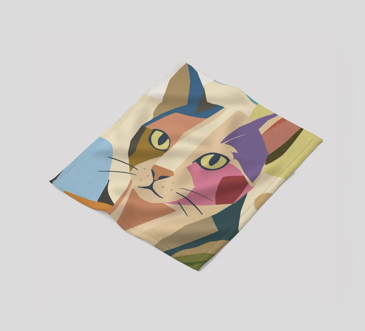 Abstract cat in a modern colour block design fleece blanket by namosh