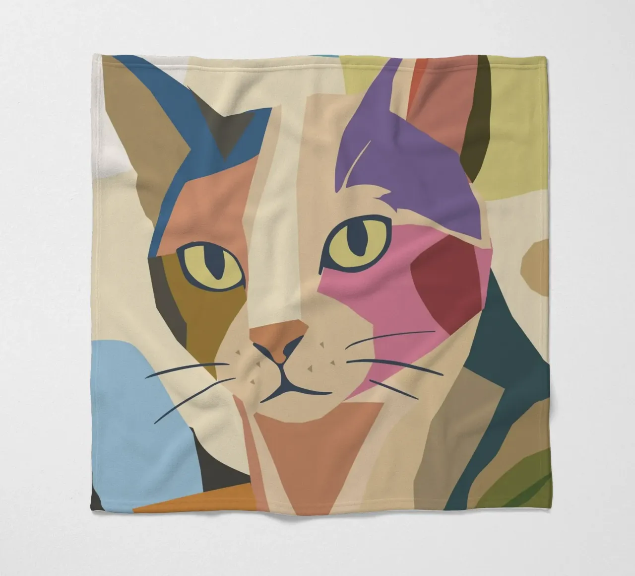 Abstract cat in a modern colour block design fleece blanket by namosh