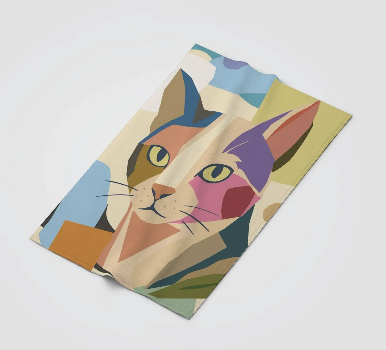 Abstract cat in a modern colour block design fleece blanket by namosh