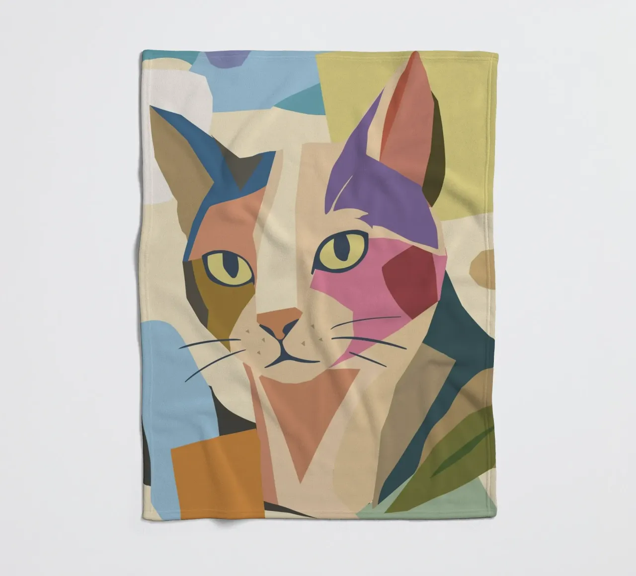 Abstract cat in a modern colour block design fleece blanket by namosh