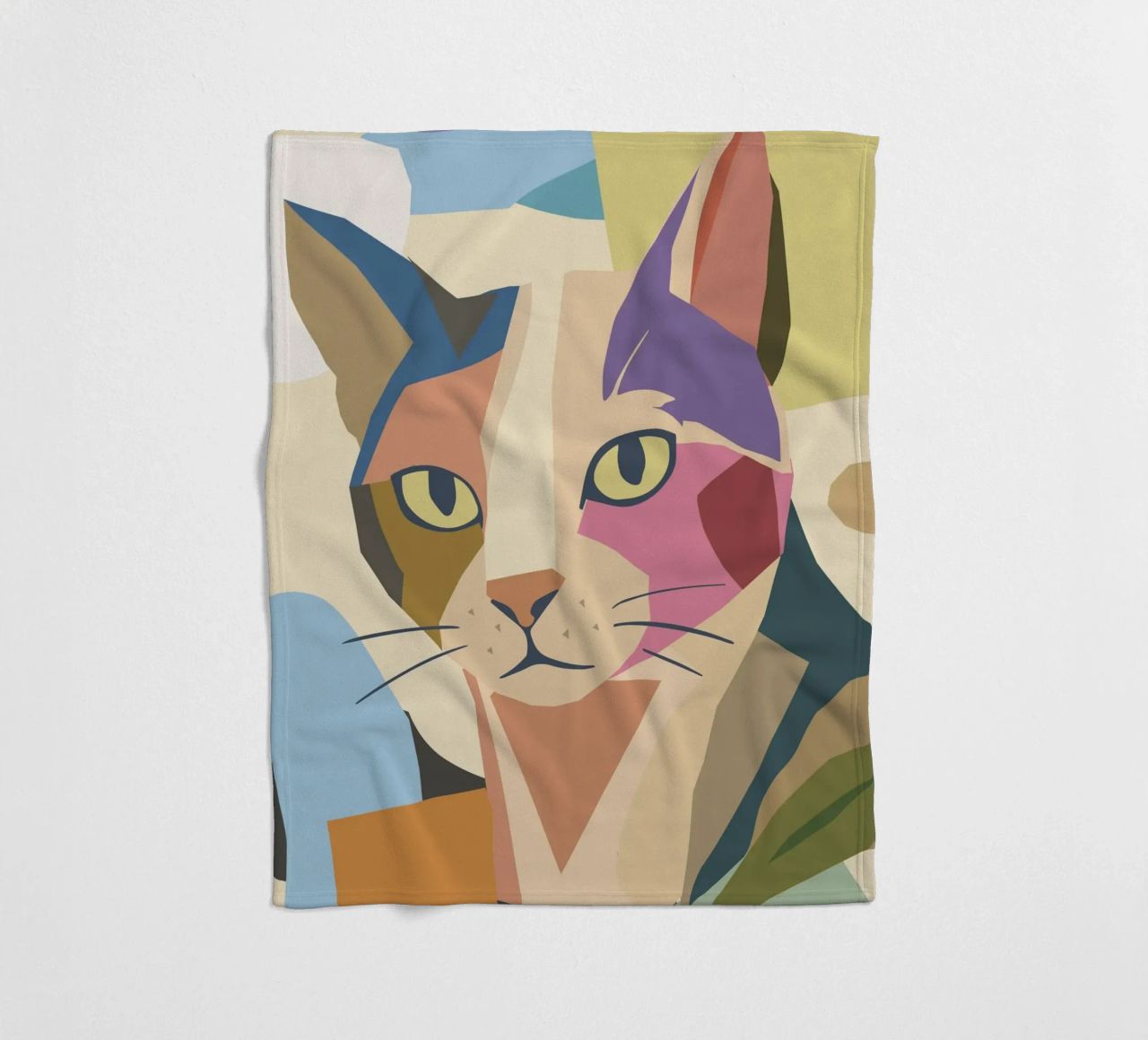 Abstract cat in a modern colour block design fleece blanket by namosh