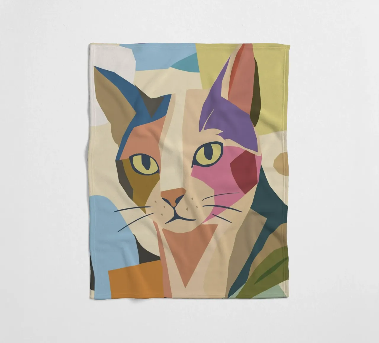 Abstract cat in a modern colour block design fleece blanket by namosh