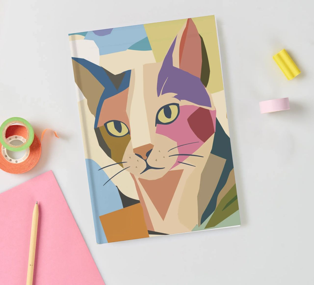 Abstract cat in a modern colour block design notebook by namosh
