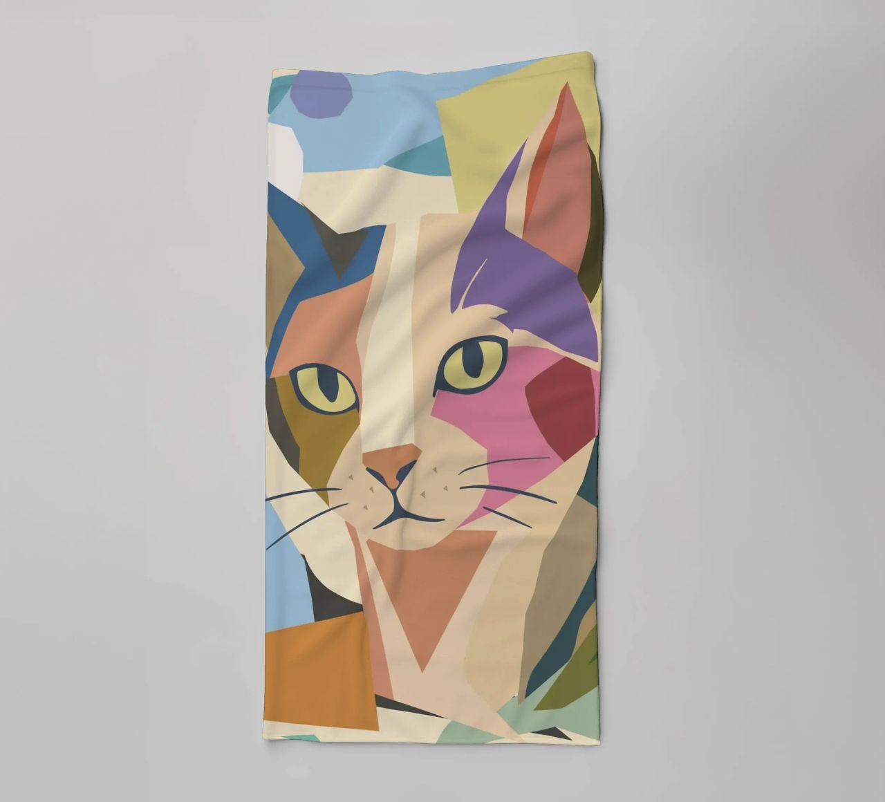 Abstract cat in a modern colour block design towel by namosh