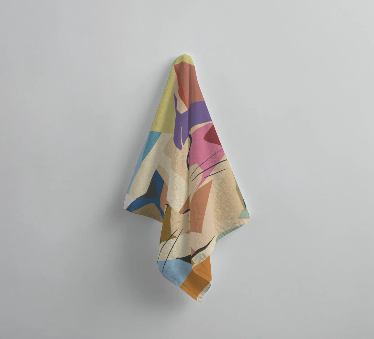 Abstract cat in a modern colour block design towel by namosh