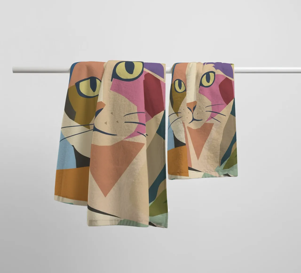 Chat abstrait dans un design moderne de blocs de couleur serviette de bain de namosh