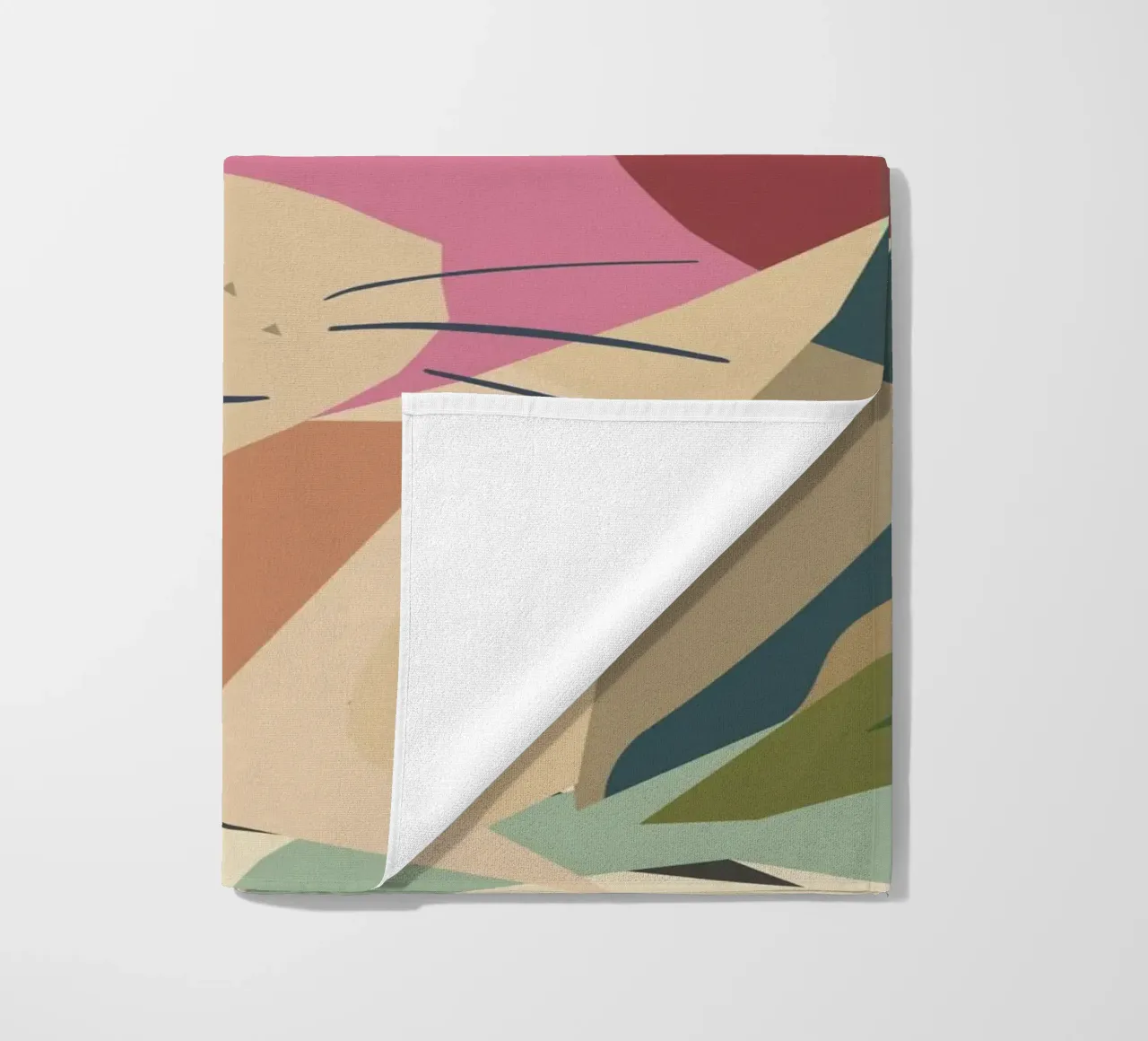 Abstract cat in a modern colour block design beach towel by namosh