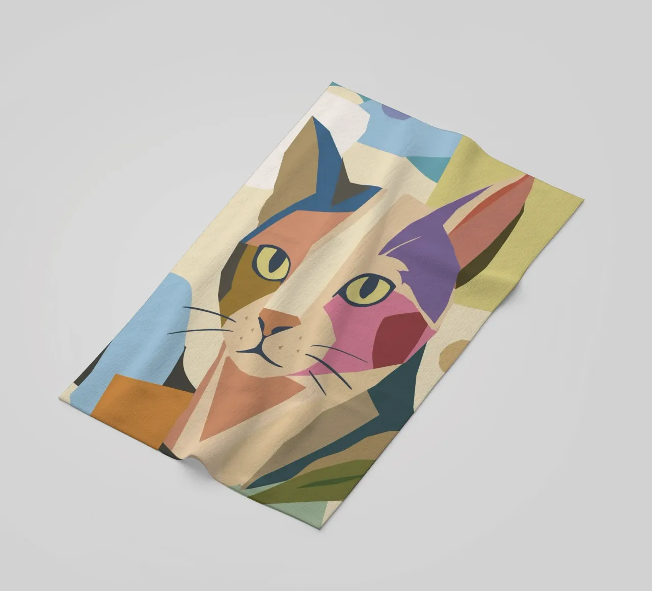Abstract cat in a modern colour block design beach towel by namosh