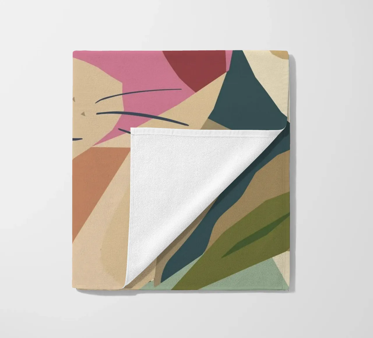 Abstract cat in a modern colour block design beach towel by namosh