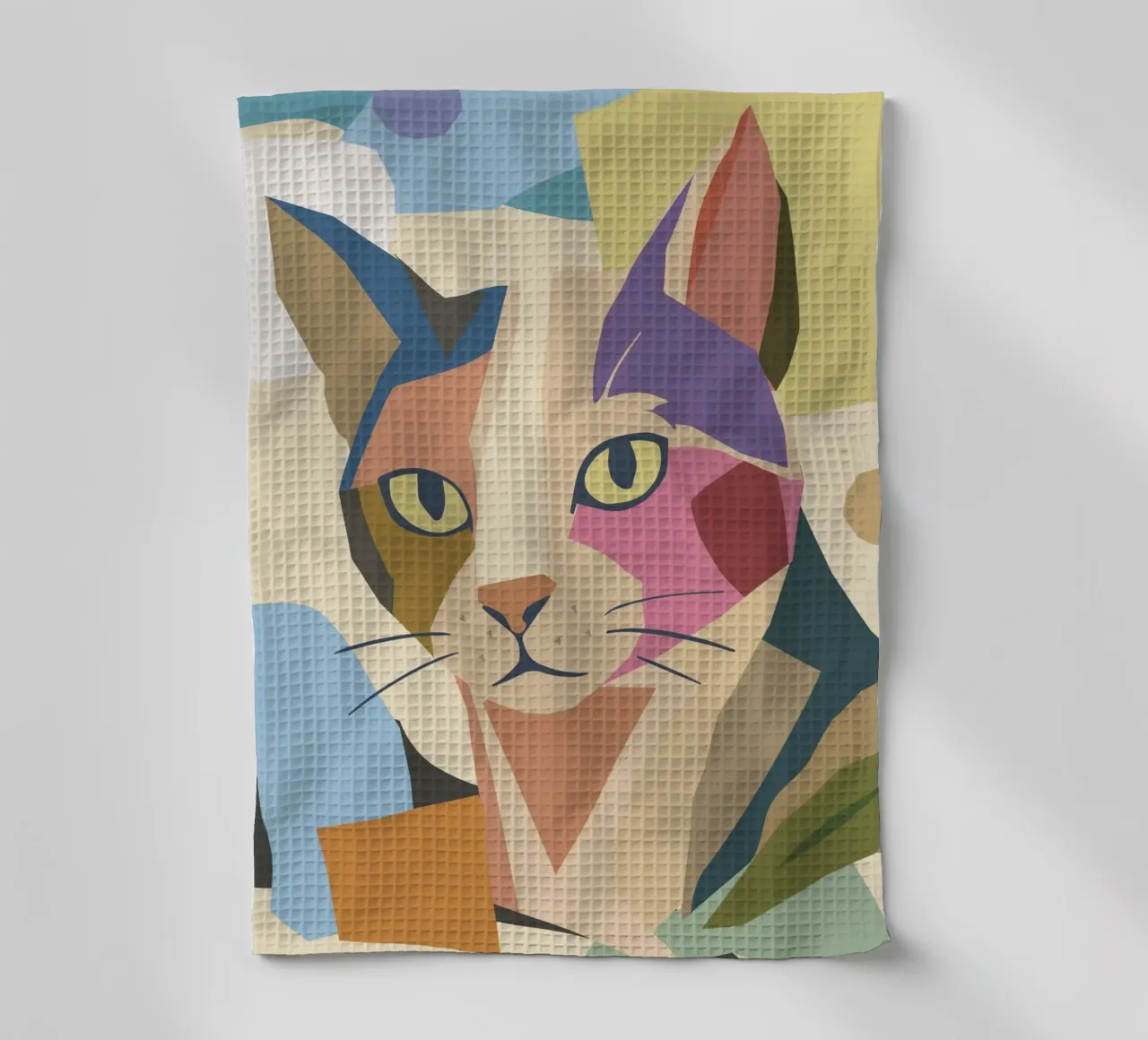 Chat abstrait dans un design moderne de blocs de couleur torchon de namosh