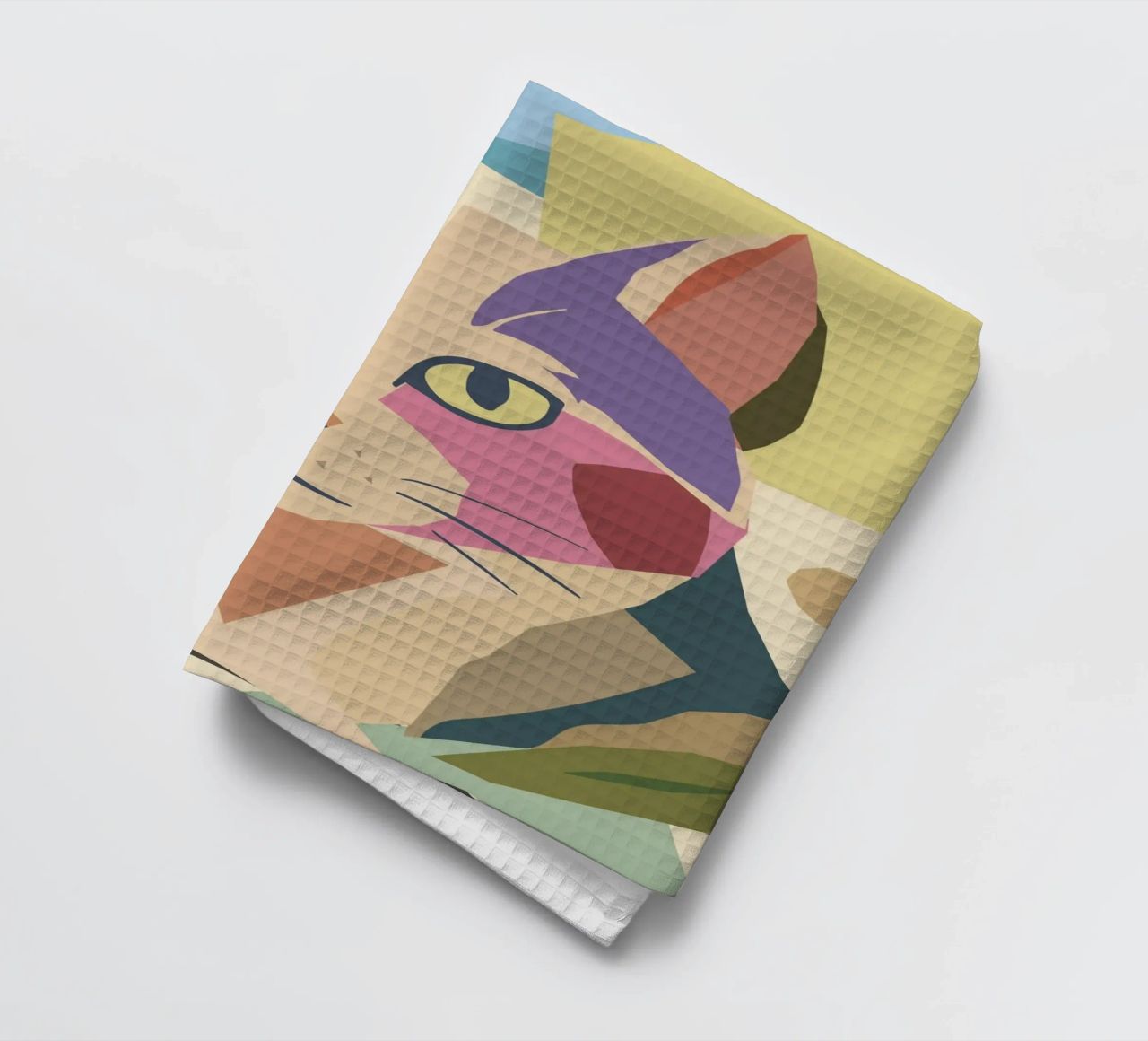 Abstract cat in a modern colour block design tea towel by namosh