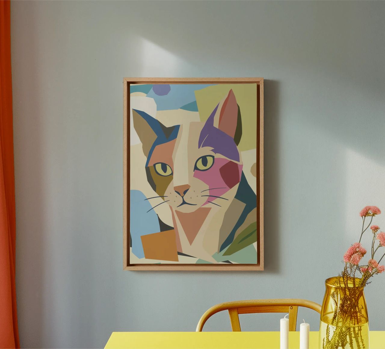 Abstract cat in a modern colour block design canvas by namosh