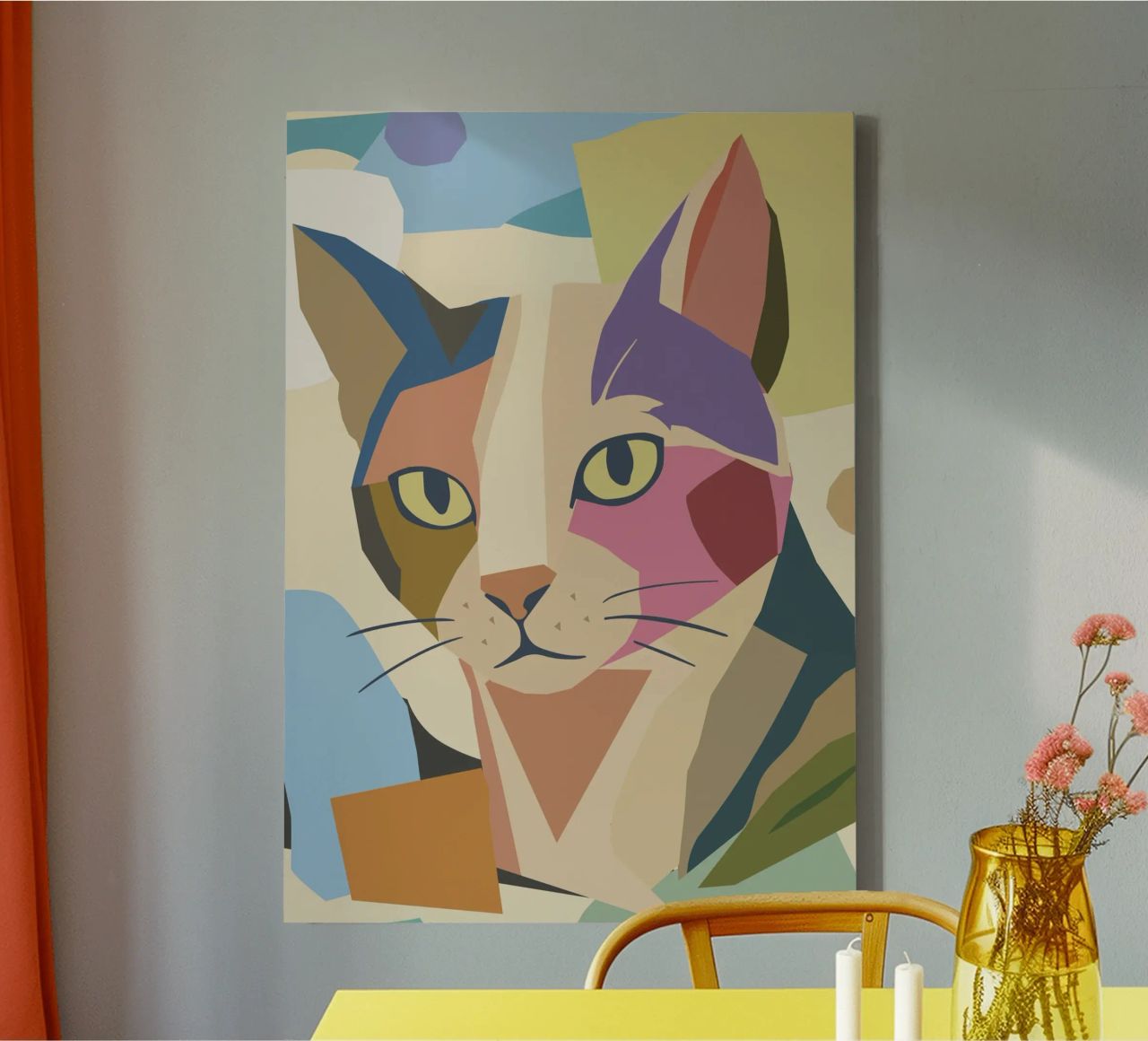 Abstract cat in a modern colour block design canvas by namosh