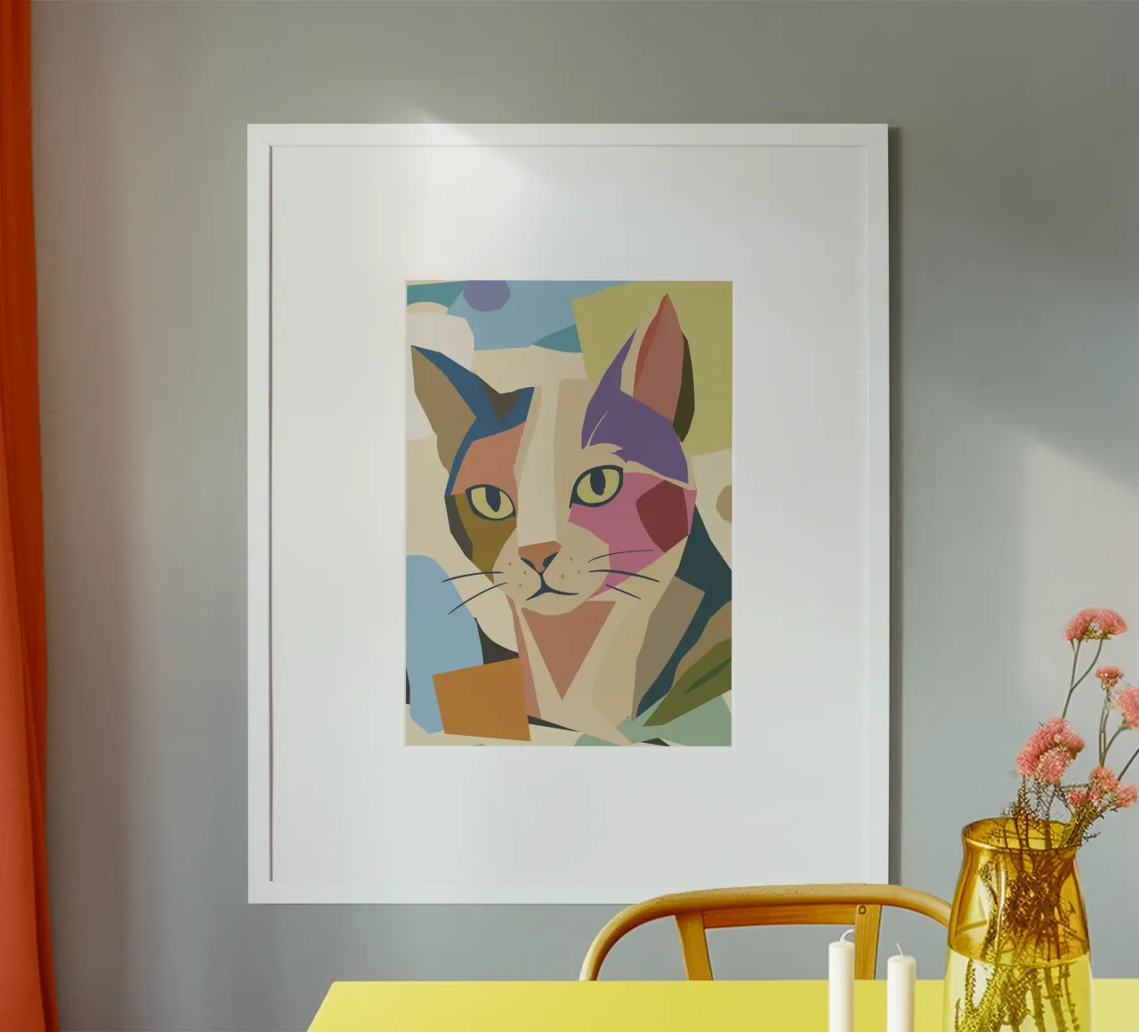 Gatto astratto in un moderno design a blocchi di colore carta hahnemühle da namosh