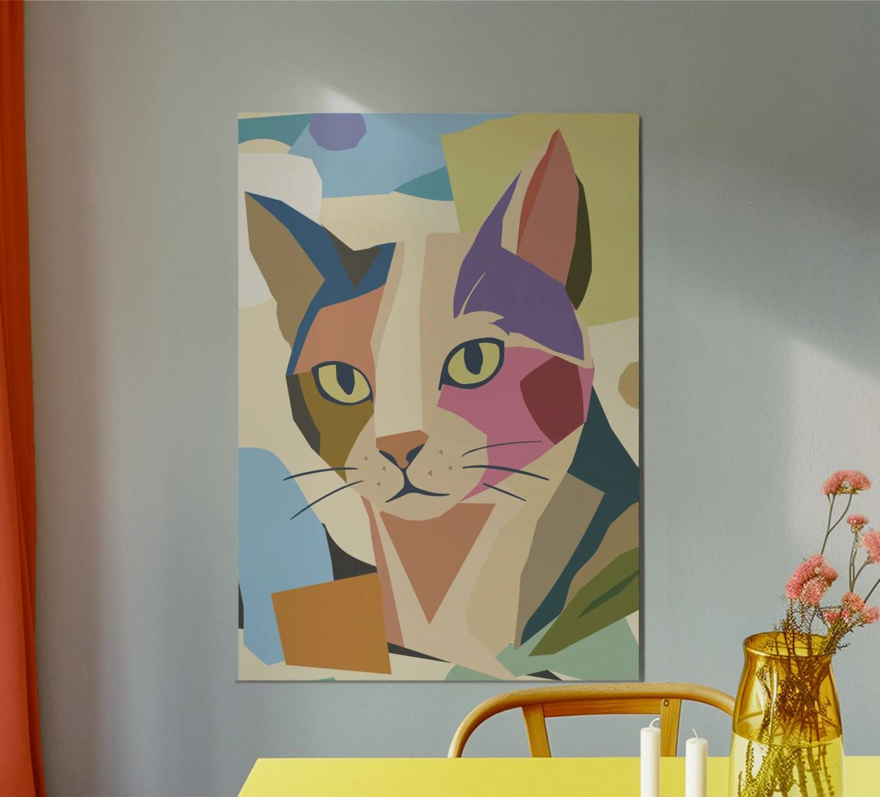 Abstract cat in a modern colour block design hahnemühle by namosh
