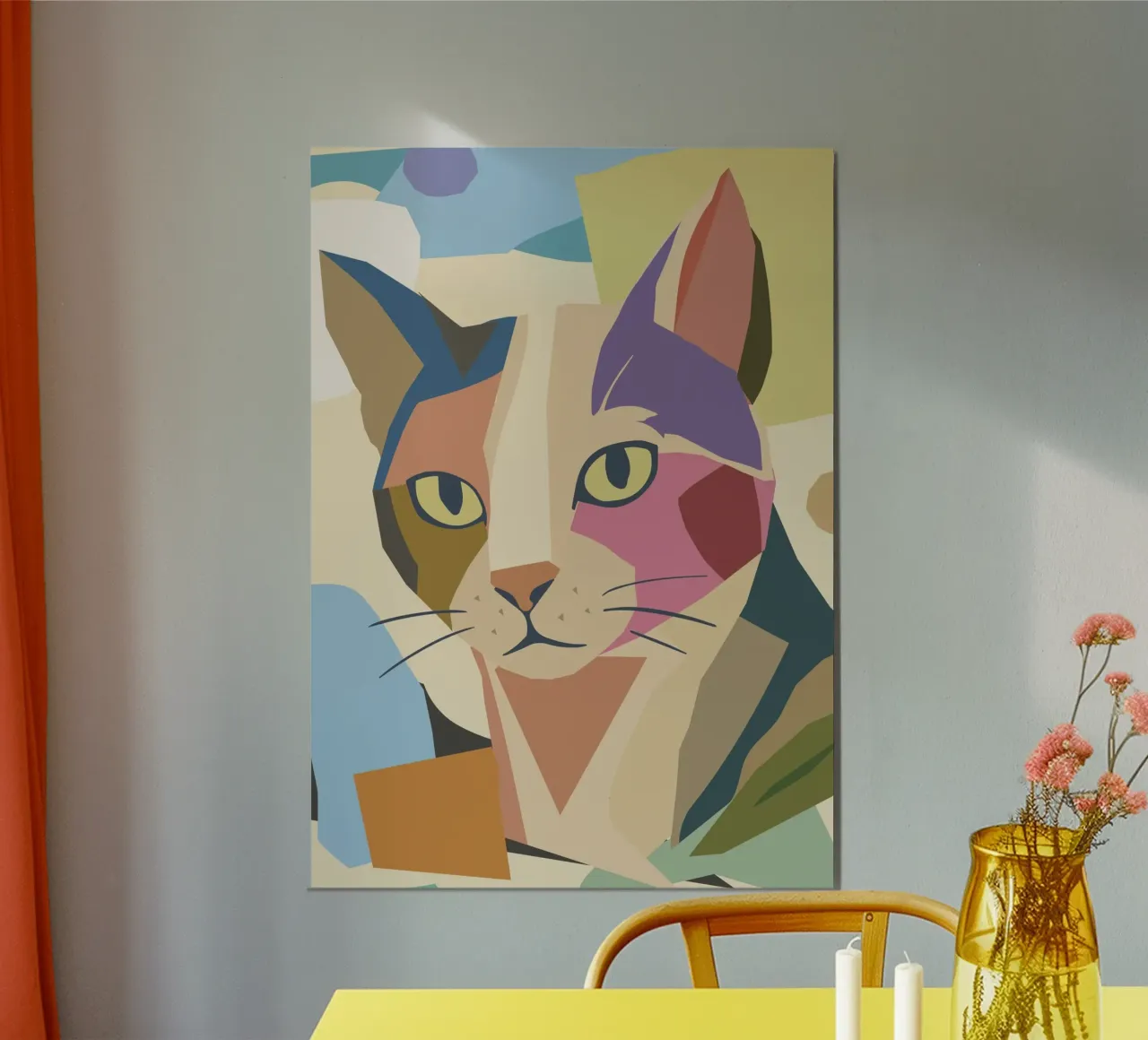 Gatto astratto in un moderno design a blocchi di colore carta hahnemühle da namosh