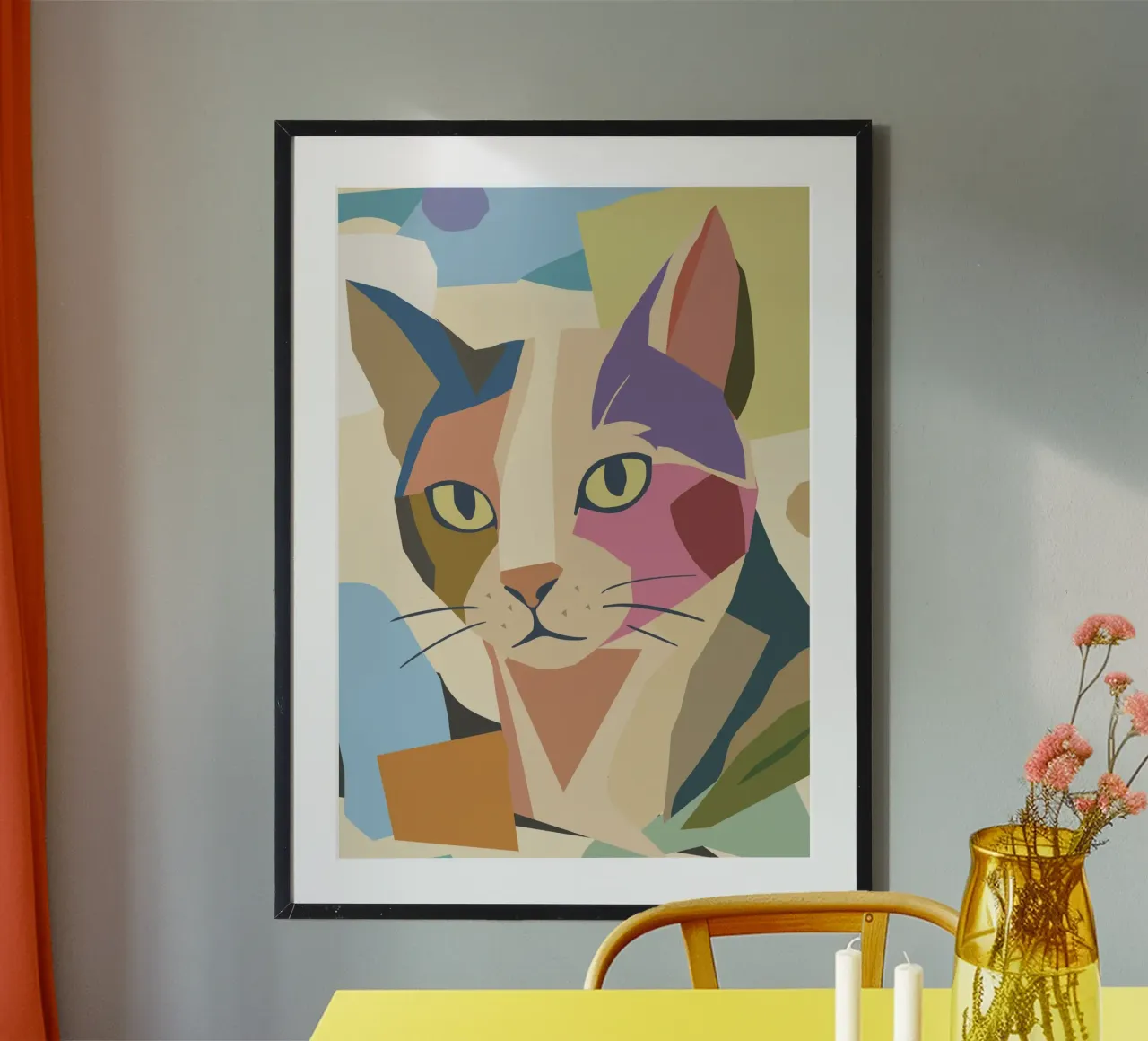 Gatto astratto in un moderno design a blocchi di colore carta hahnemühle da namosh