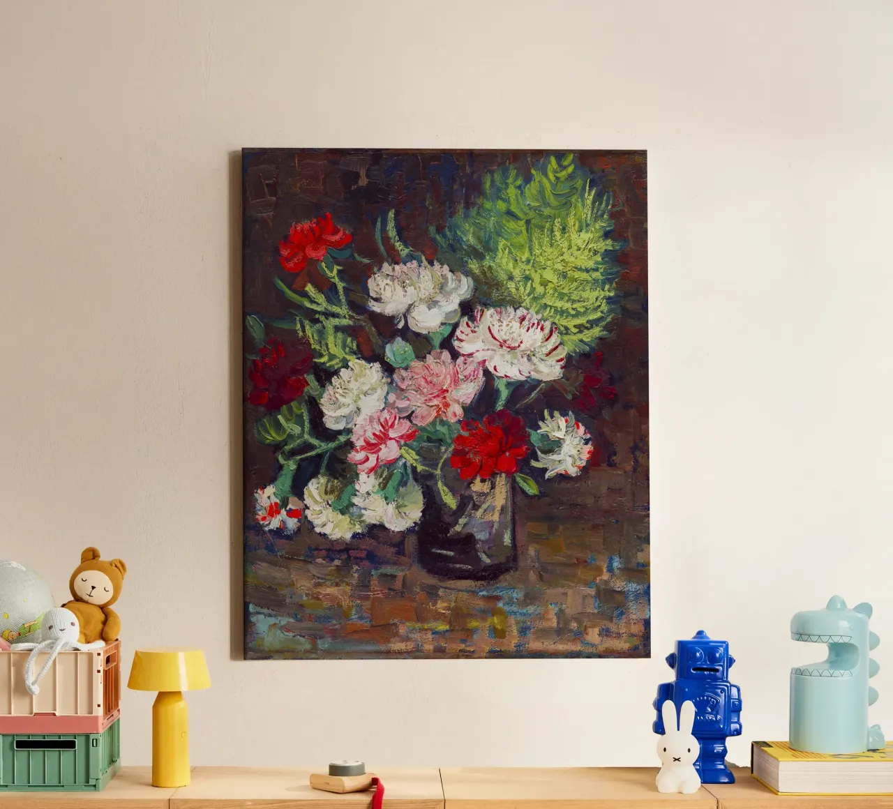 Vincent van Gogh’s Vase with Carnations (1886): canvas with Floater frame by Van Gogh Prints