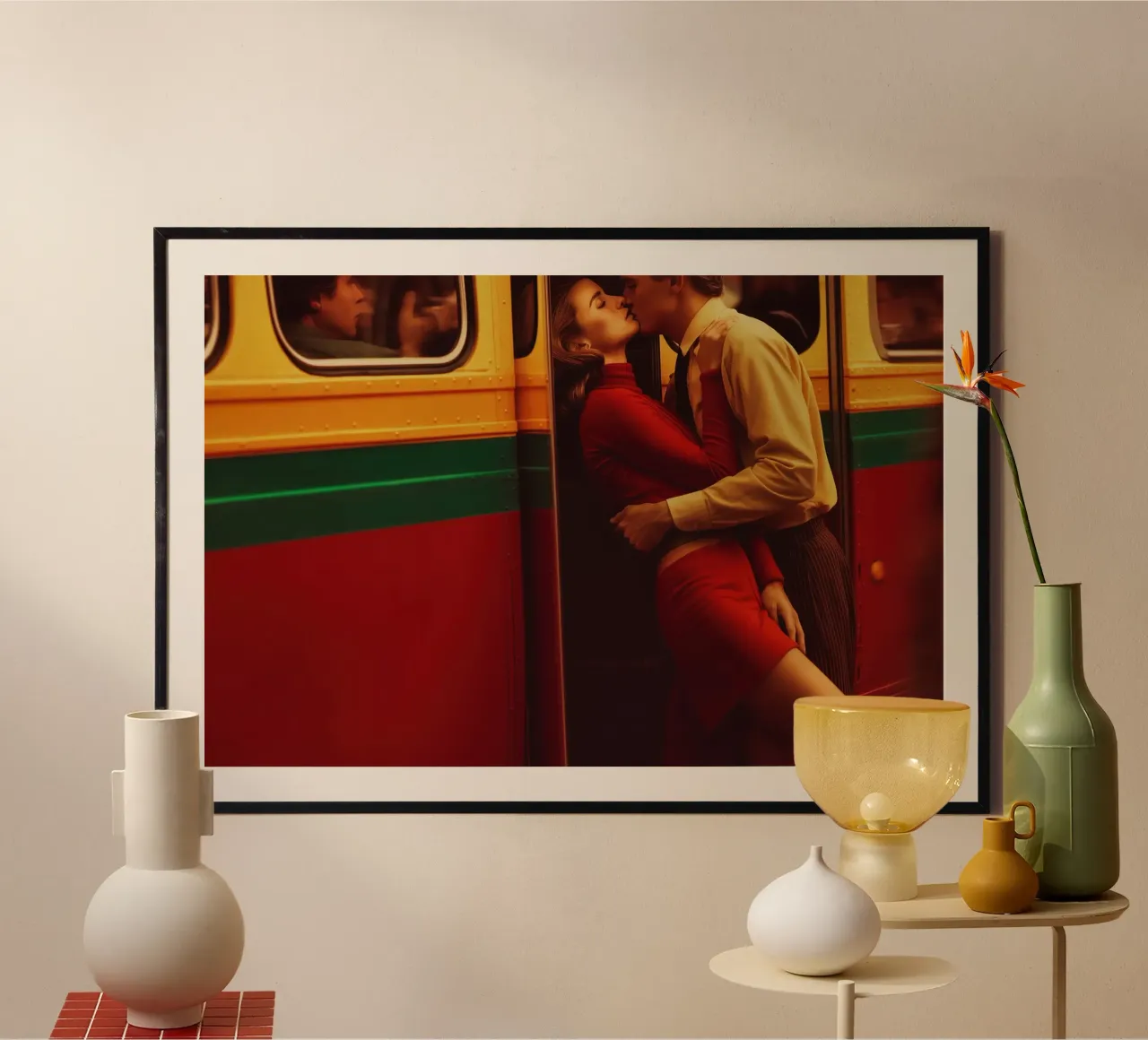 Amanti della metropolitana | Digitales Polaroid poster con telaio in legno da Autofocus