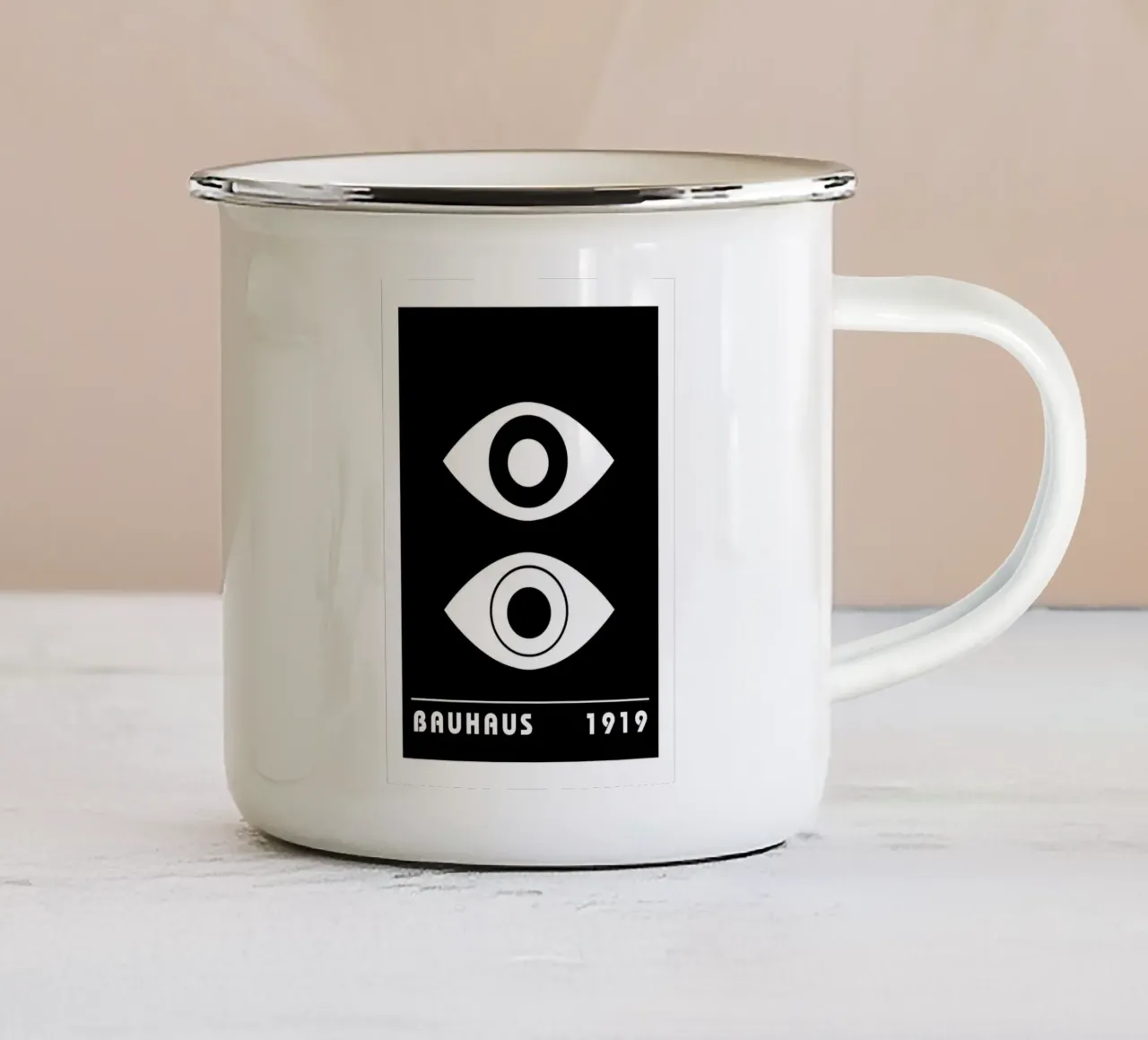 Bauhaus Occhi stilizzati Nero Bianco Astratto 1919 tazza in smalto da NorwesClub