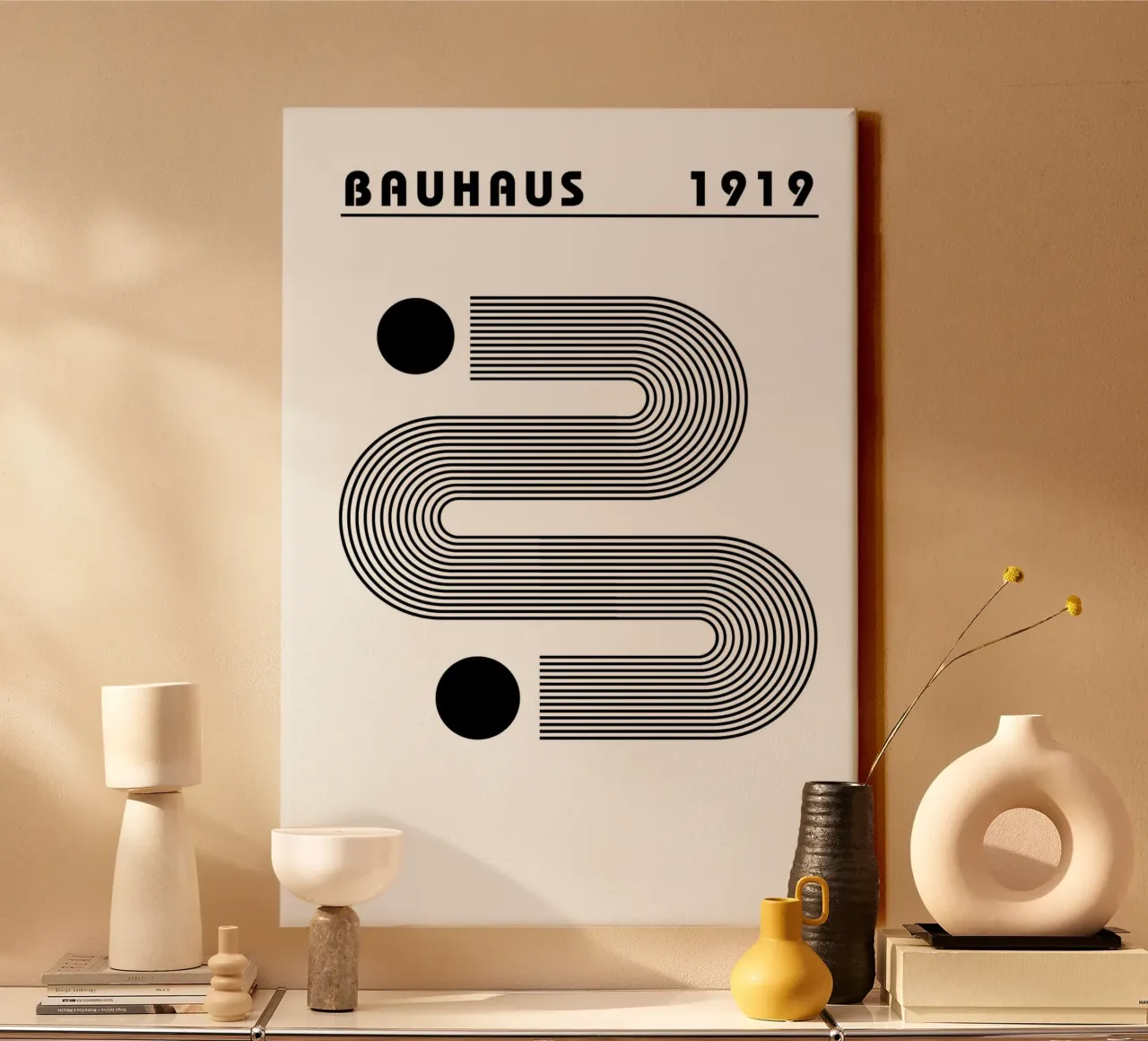 Bauhaus Abstract S-Shape Lines Circles 1919 Print canvas by NorwesClub