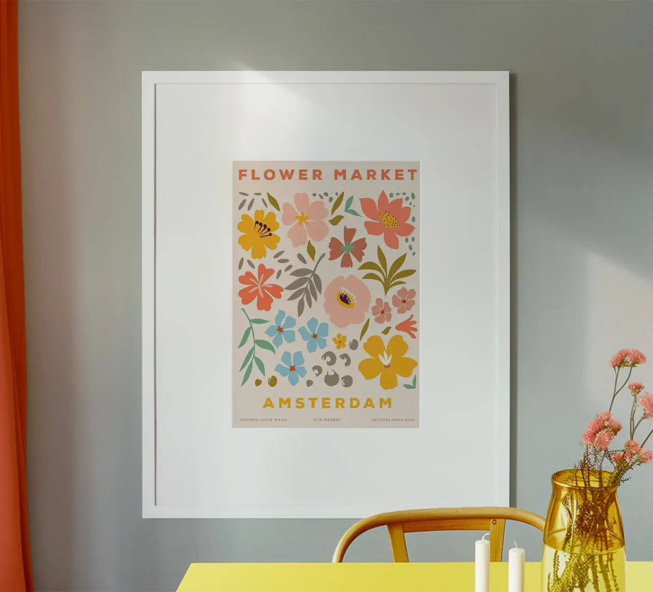 Mercato dei fiori di Amsterdam poster con telaio in legno da Klia M_Art