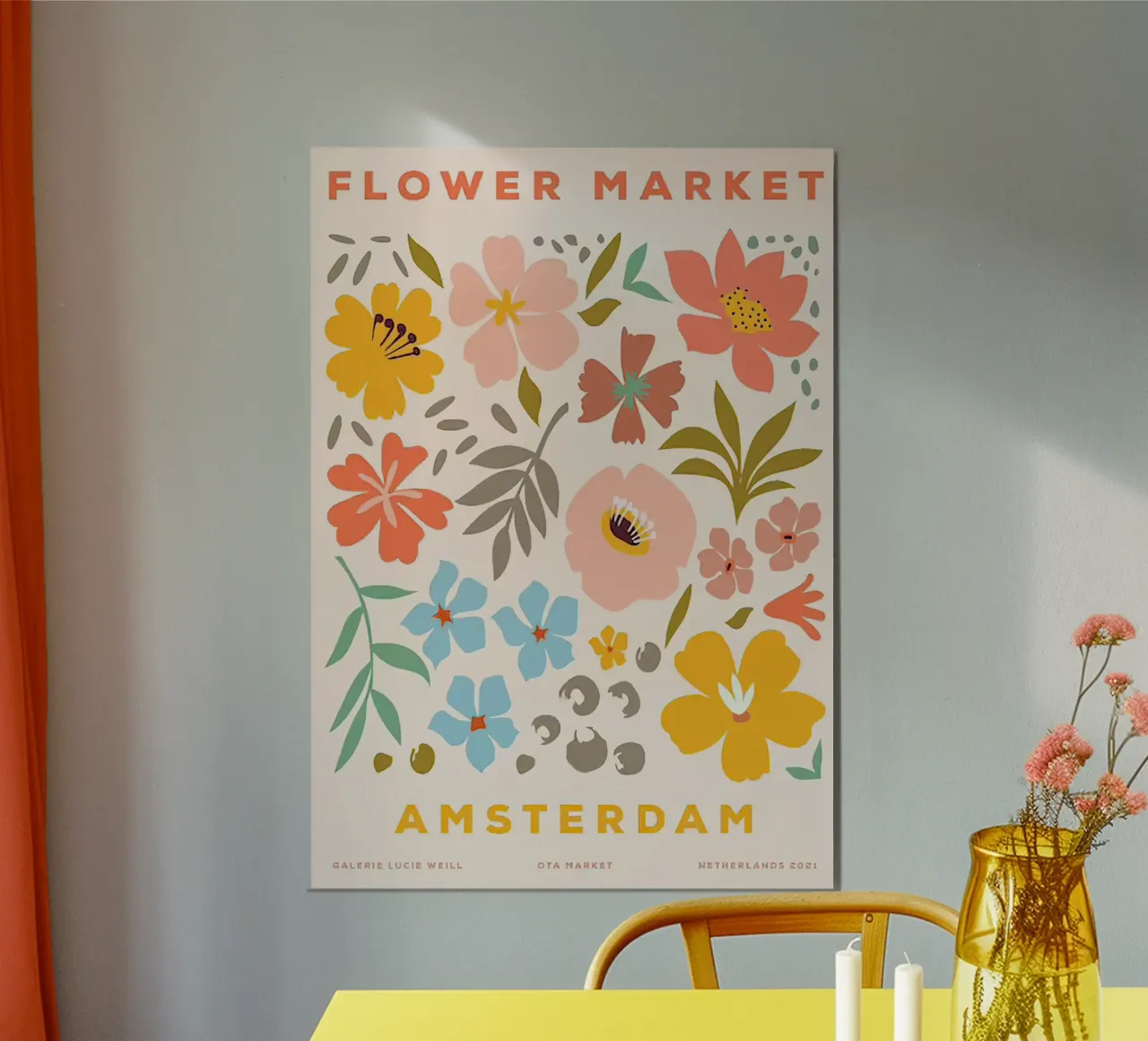 Mercato dei fiori di Amsterdam poster con telaio in legno da Klia M_Art