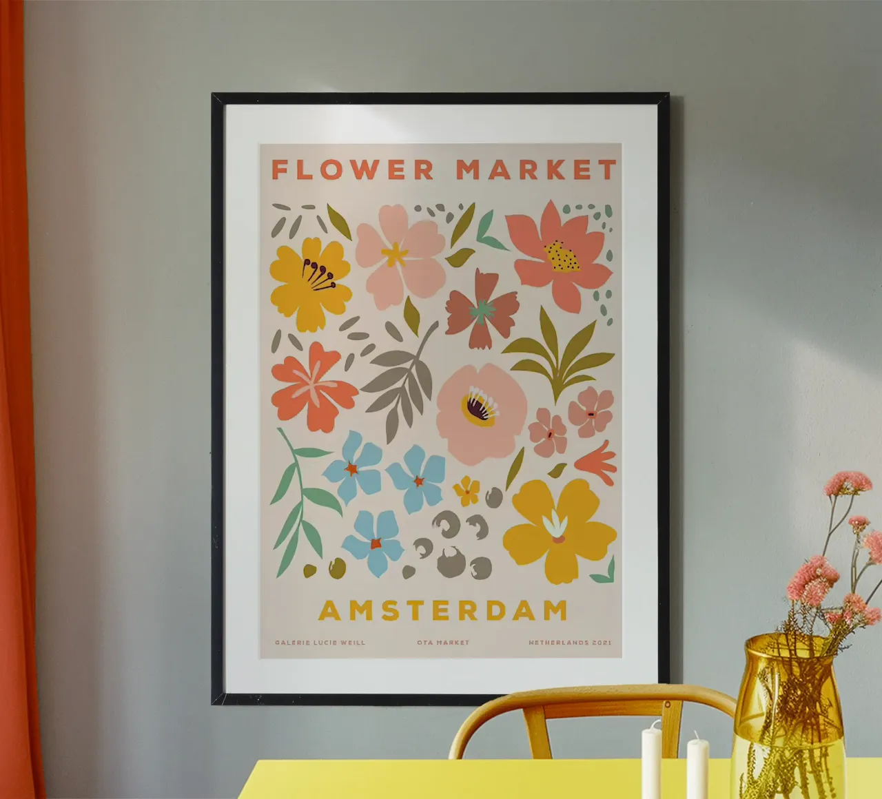 Mercato dei fiori di Amsterdam poster con telaio in legno da Klia M_Art