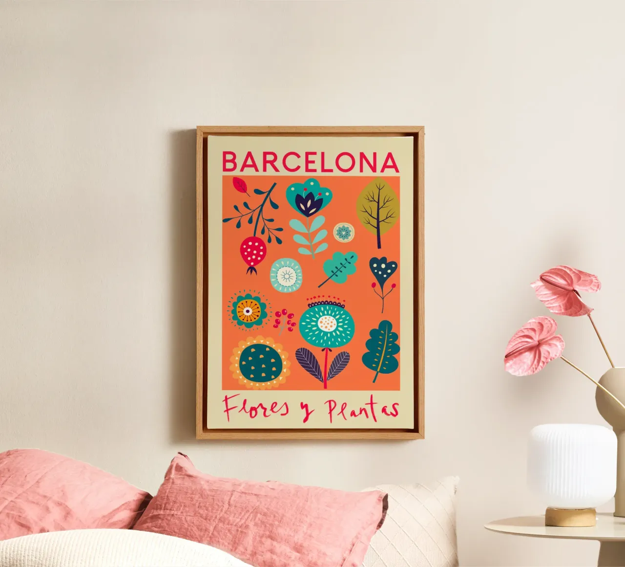 Mercato dei fiori di Barcellona tela con Cornice a cassetta da Klia M_Art