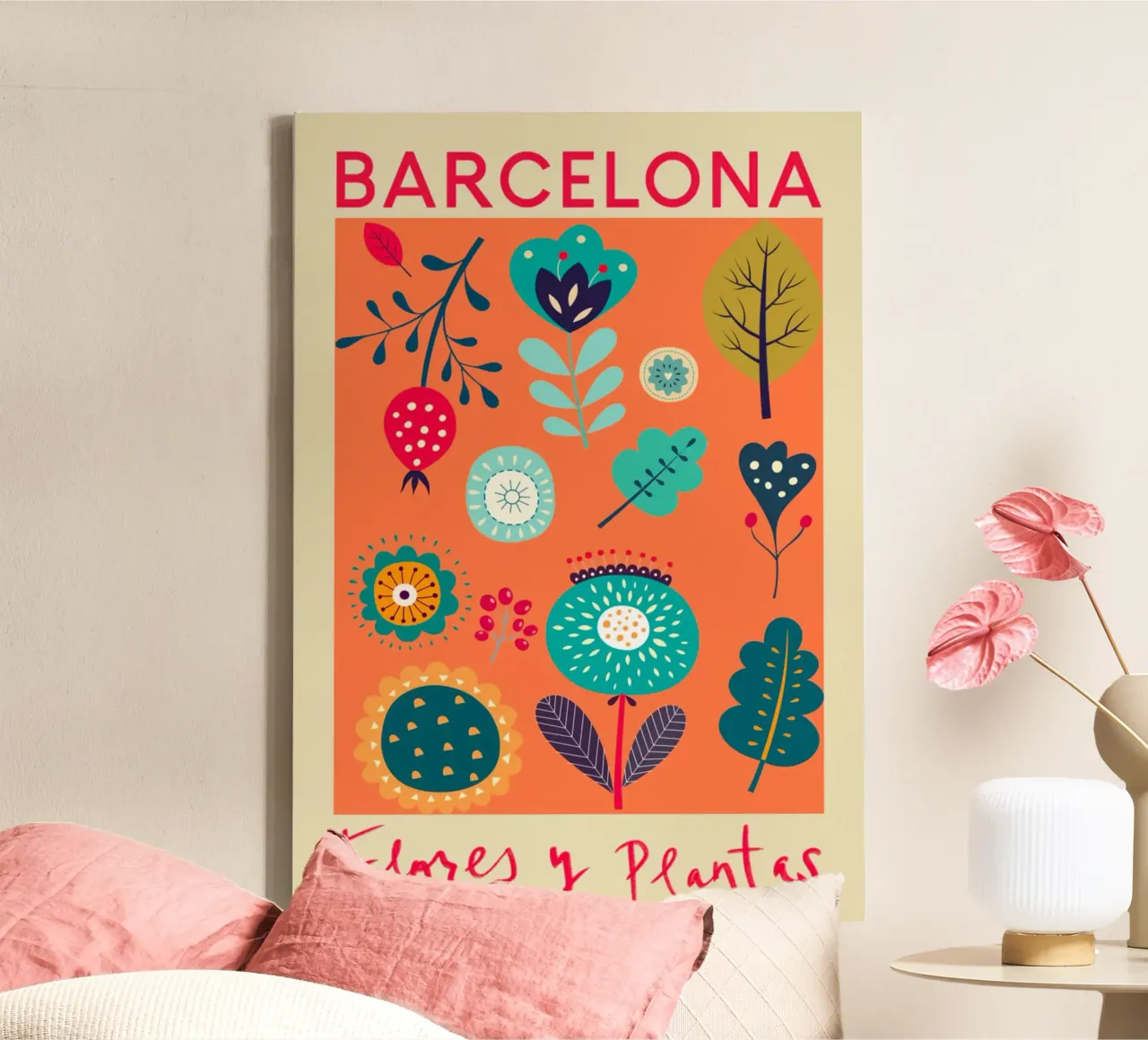 Mercato dei fiori di Barcellona tela con Cornice a cassetta da Klia M_Art
