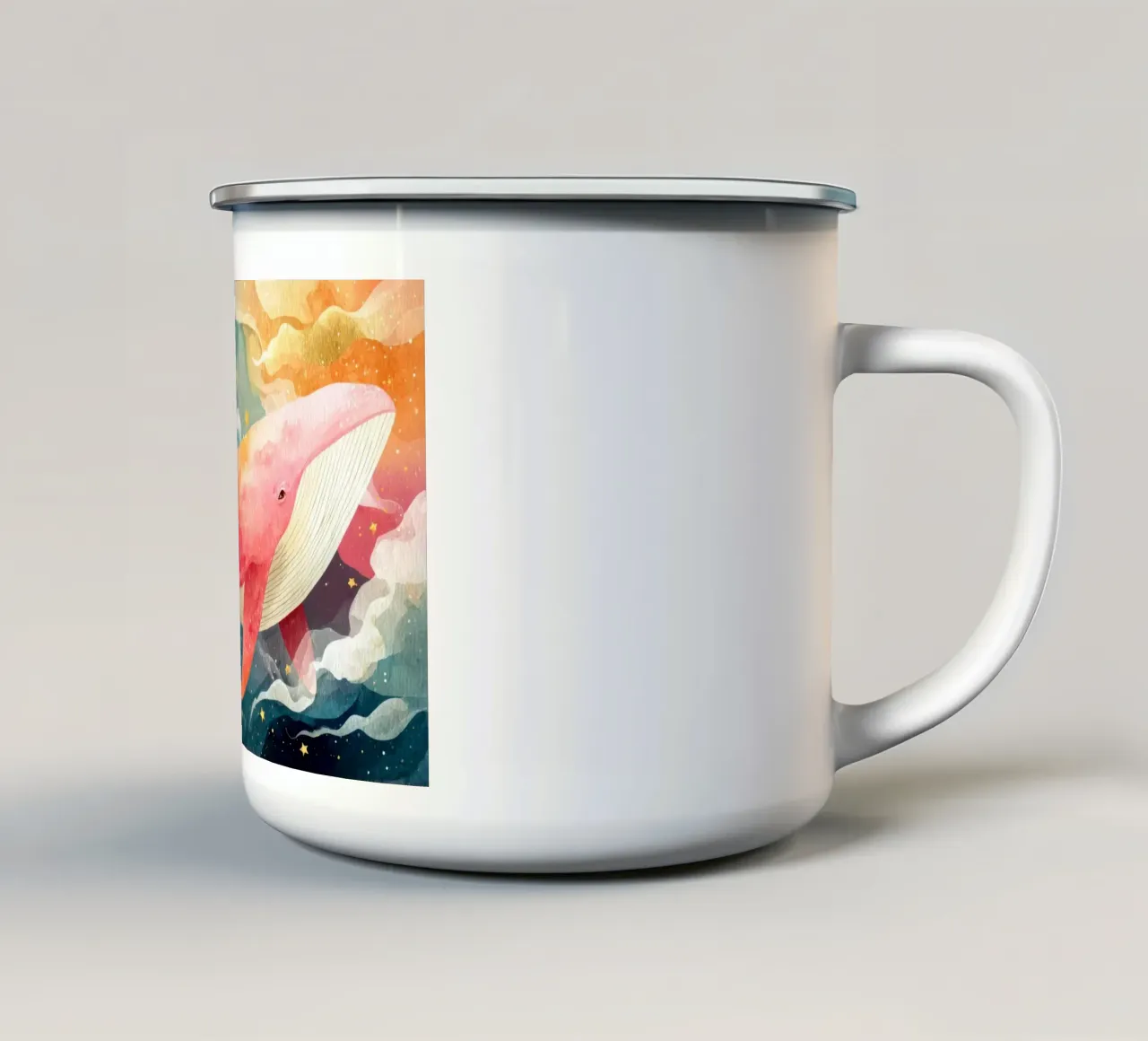 Baleine rose rêveuse flottant dans un ciel étoilé mug en émail de Modern Muse