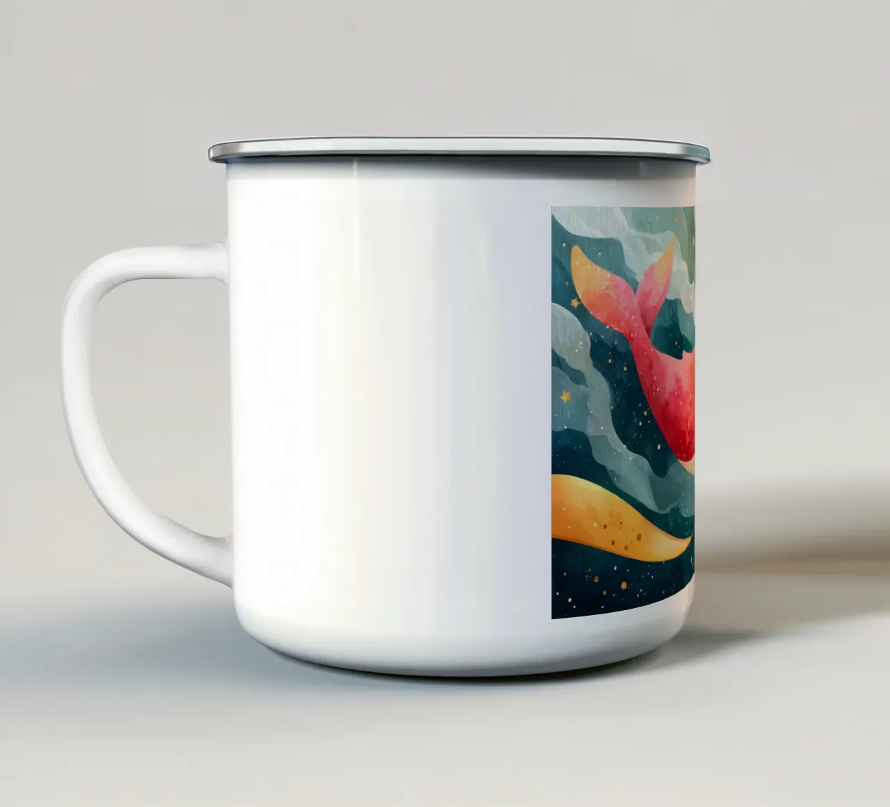 Baleine rose rêveuse flottant dans un ciel étoilé mug en émail de Modern Muse