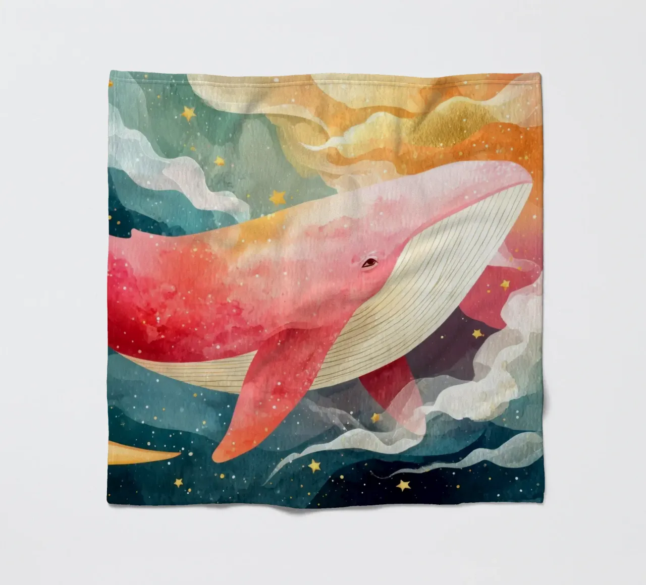 Dreamy Pink Whale Floating Through a Starry Night Sky fleece blanket by Modern Muse