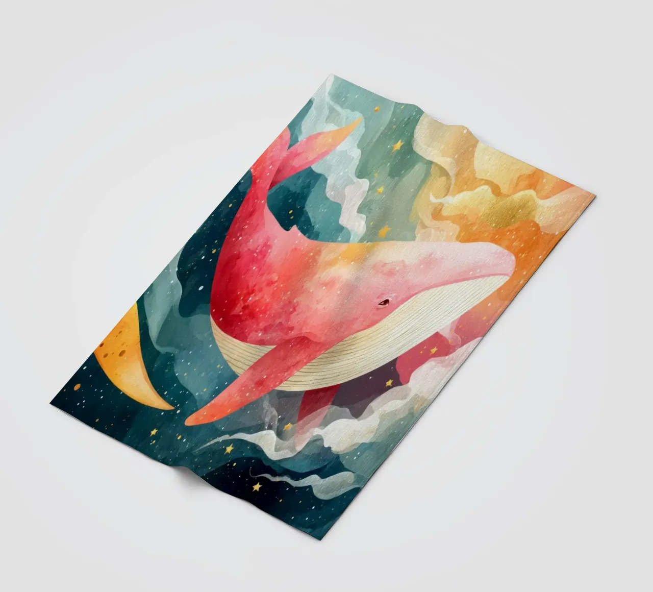 Dreamy Pink Whale Floating Through a Starry Night Sky fleece blanket by Modern Muse