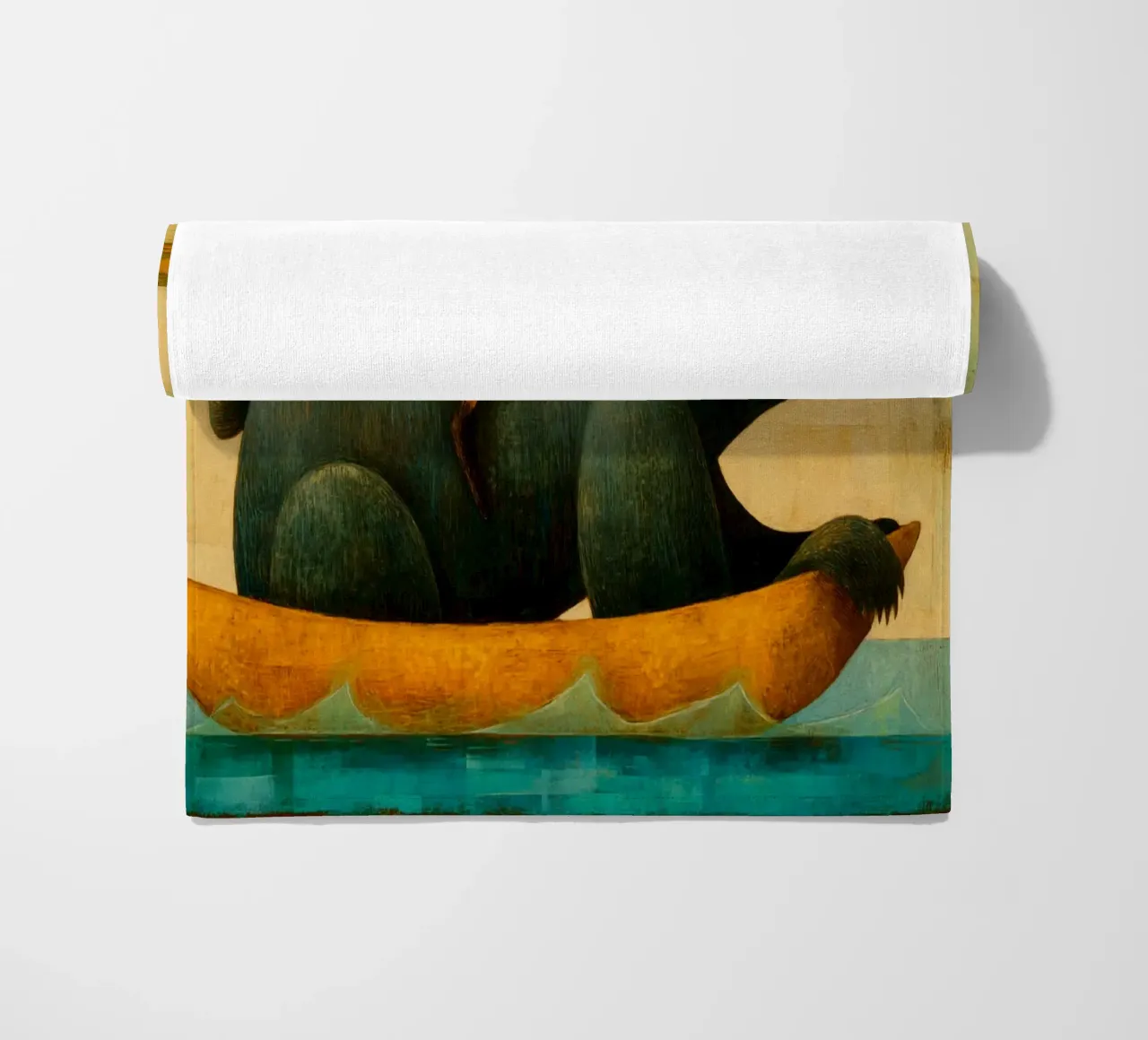Whimsical Fox and Bear Journey in a Surreal Sunny World beach towel by Modern Muse
