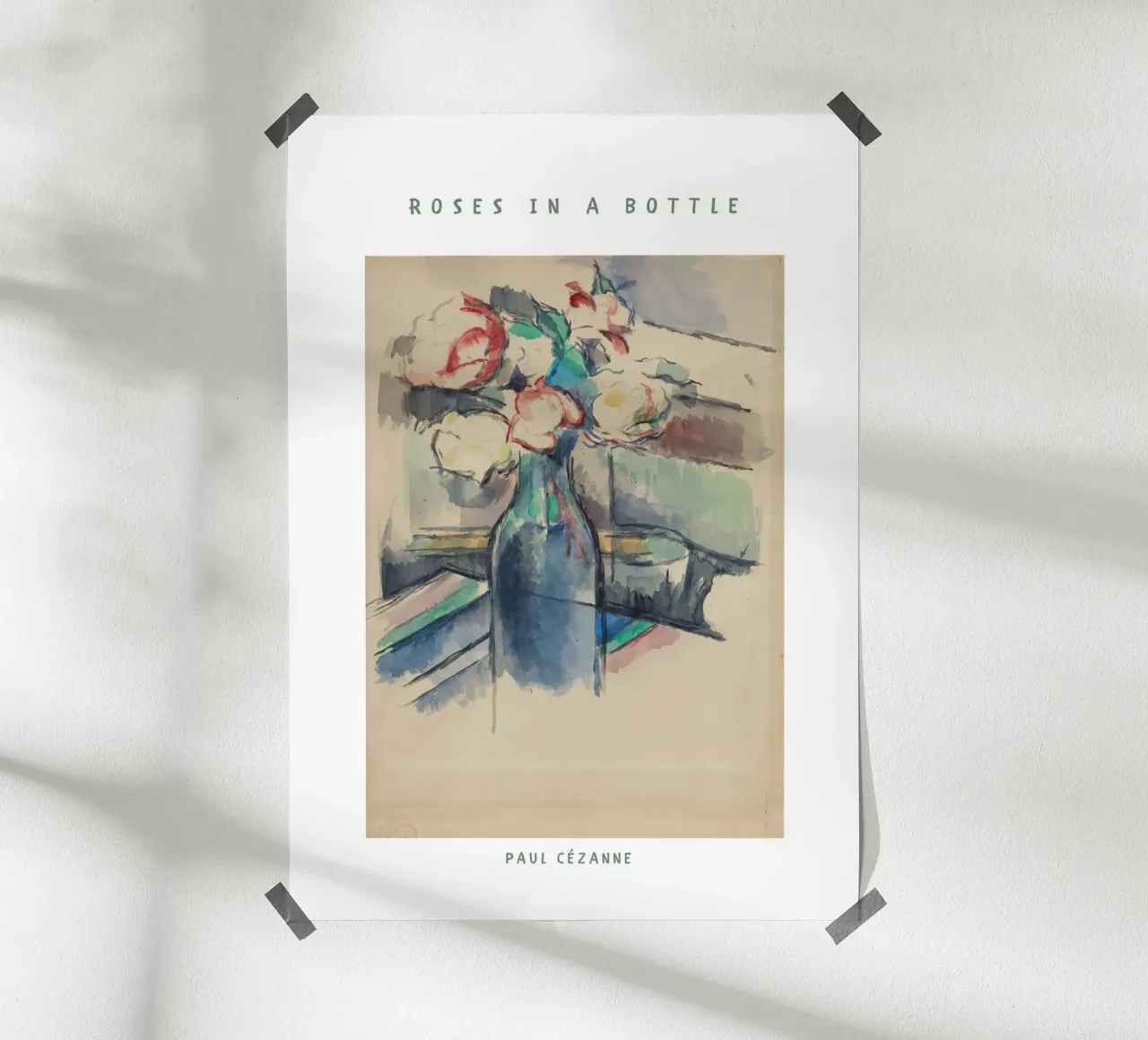 Paul Cézanne - Roses in a Bottle poster con telaio in plastica da Second Canvas