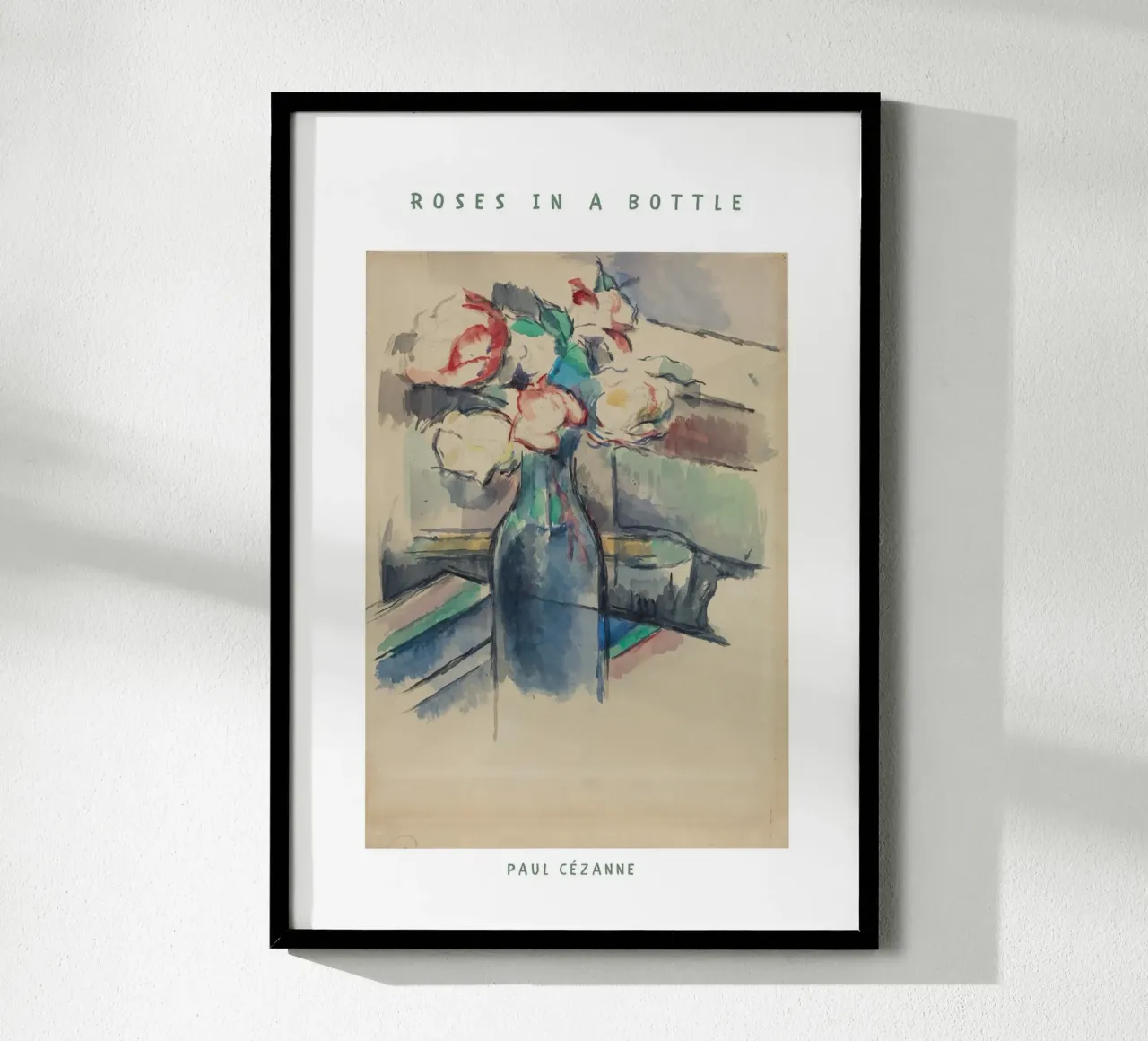 Paul Cézanne - Roses in a Bottle poster con telaio in plastica da Second Canvas