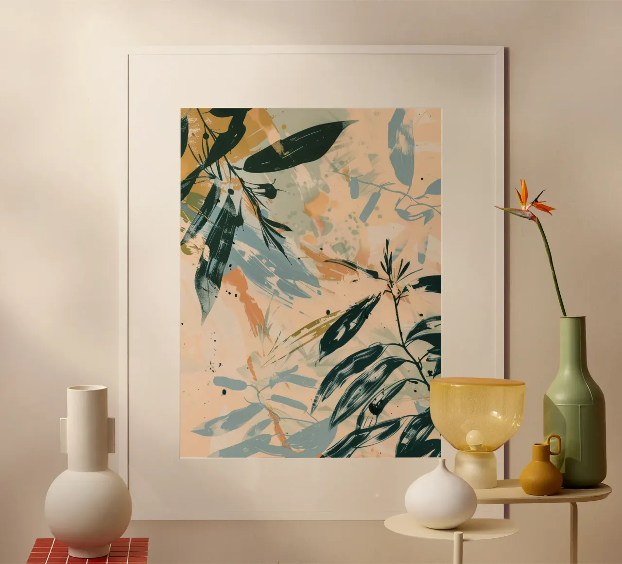 Leaves Tropical B poster con telaio in alluminio da Mateo