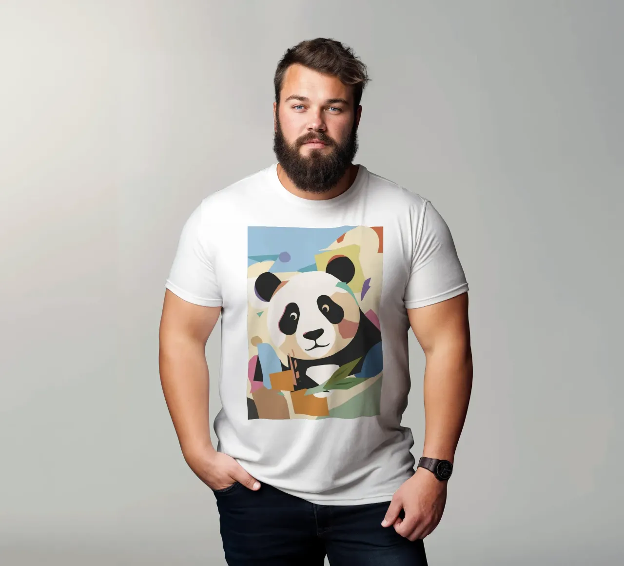 Un allegro panda in un moderno look collage t-shirt da namosh