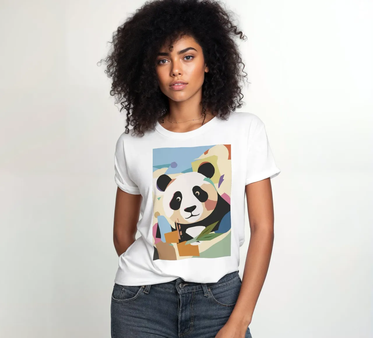 Un allegro panda in un moderno look collage t-shirt da donna da namosh