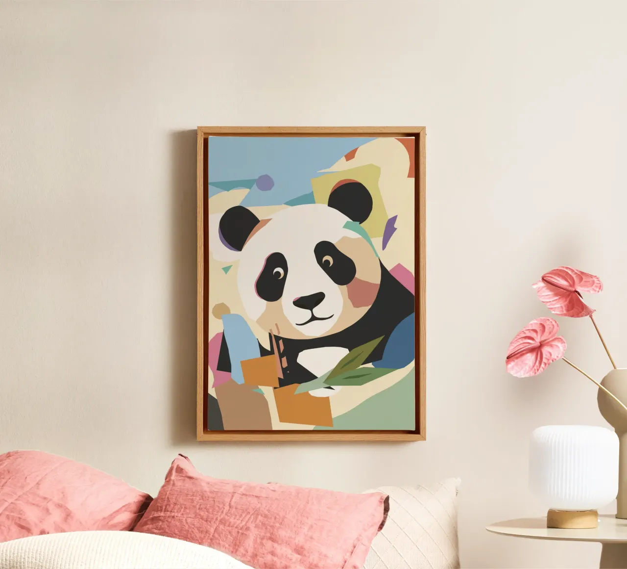 Un allegro panda in un moderno look collage tela da namosh