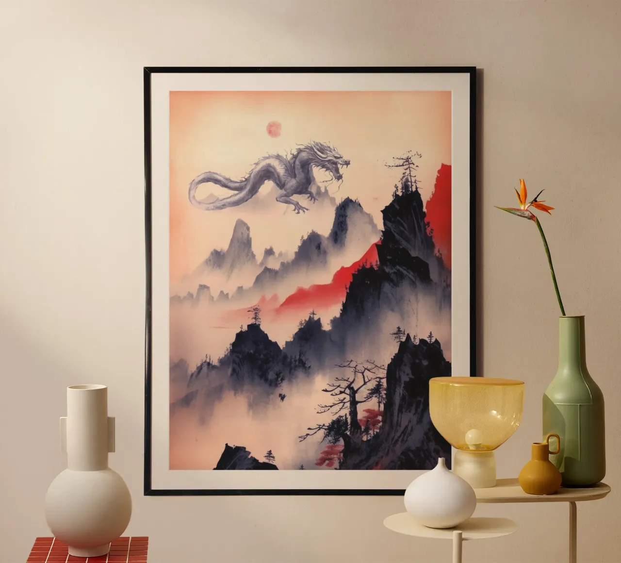 Drago giapponese poster con telaio in legno da 🎁 ARTVI-SHOP