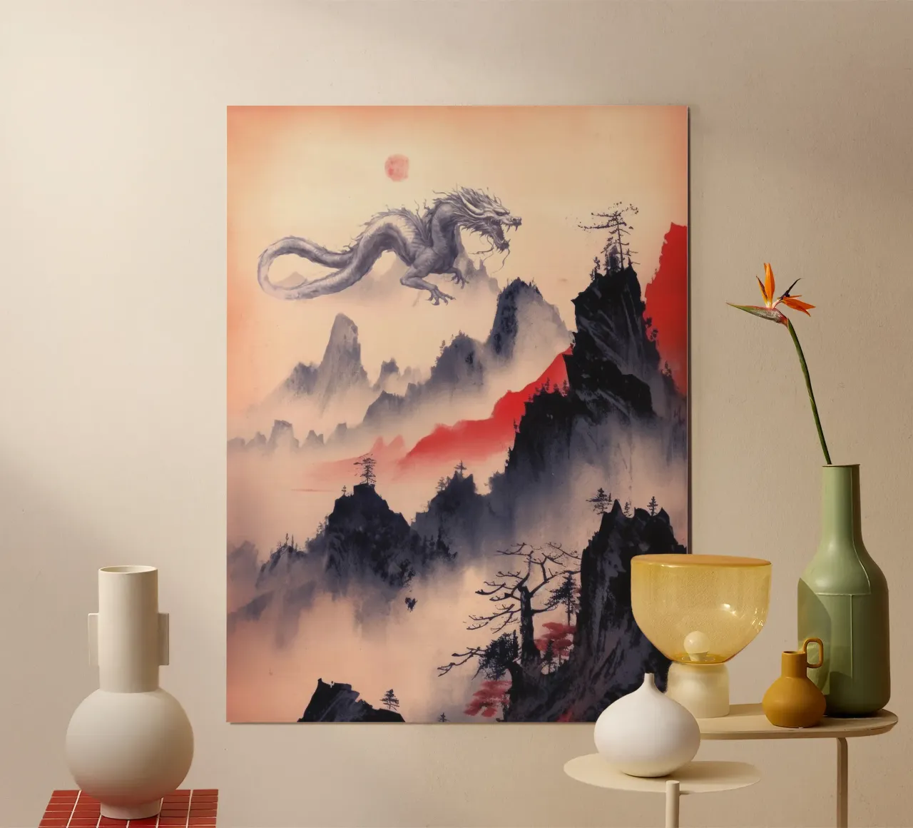 Drago giapponese poster con telaio in legno da 🎁 ARTVI-SHOP