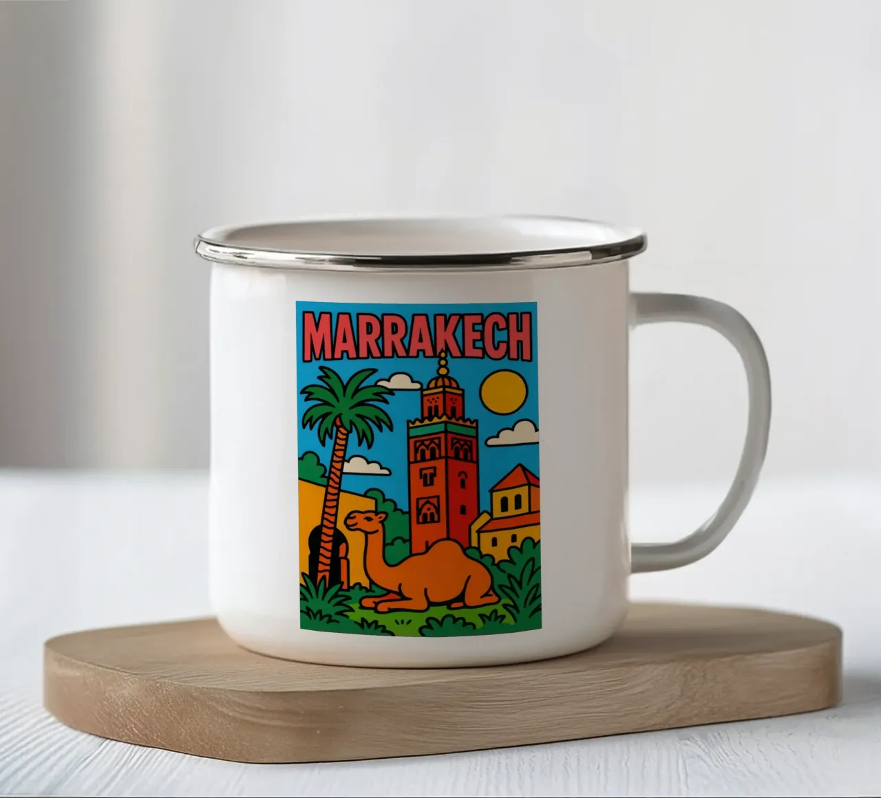 Marrakech - Il magico bagliore della città rossa tazza in smalto da JETLAG | affiches voyage