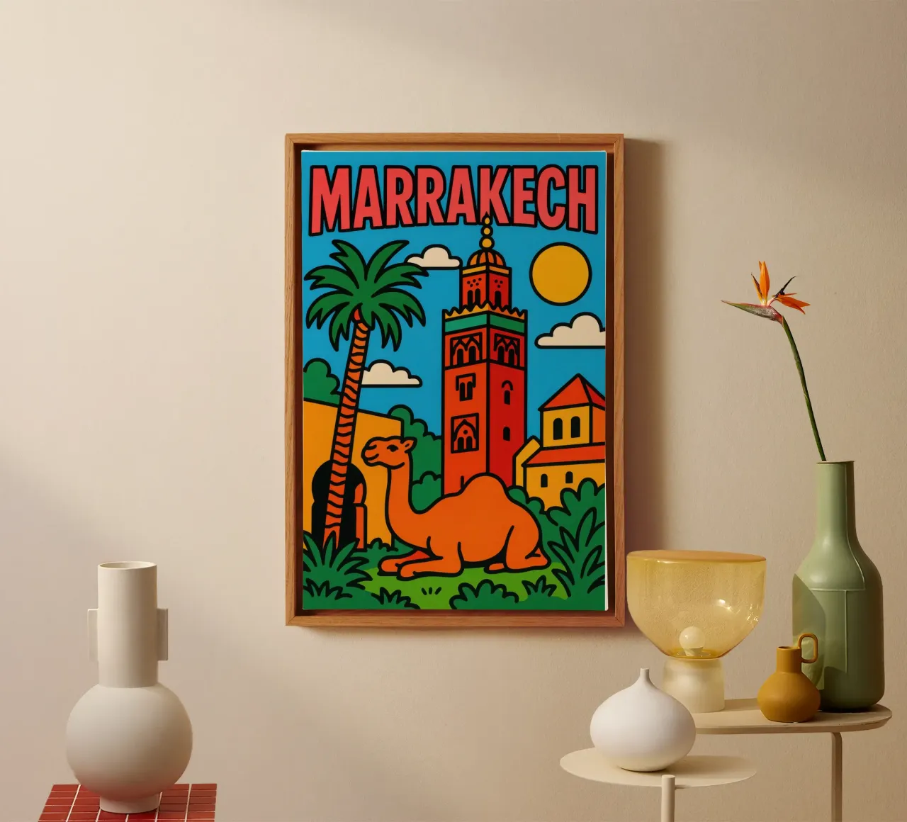 Marrakech - Il magico bagliore della città rossa tela con Cornice a cassetta da JETLAG | affiches voyage