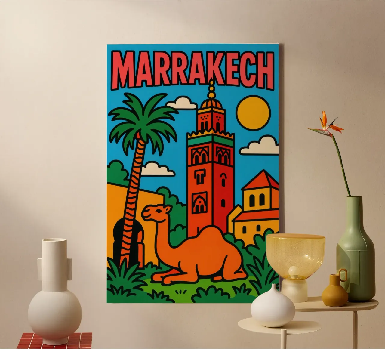 Marrakech - Il magico bagliore della città rossa tela con Cornice a cassetta da JETLAG | affiches voyage