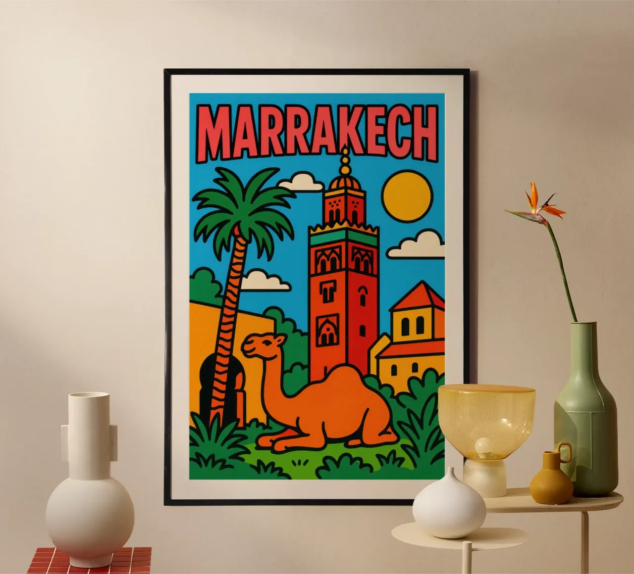 Marrakech - Il magico bagliore della città rossa poster con telaio in plastica da JETLAG | affiches voyage