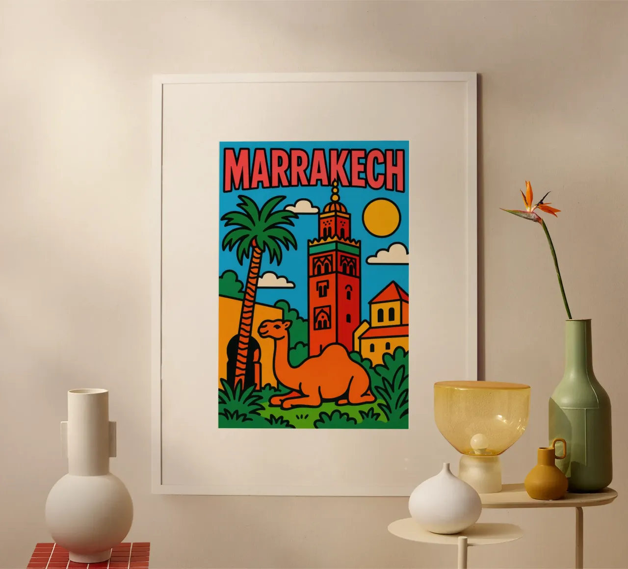Marrakech - Il magico bagliore della città rossa poster con telaio in plastica da JETLAG | affiches voyage