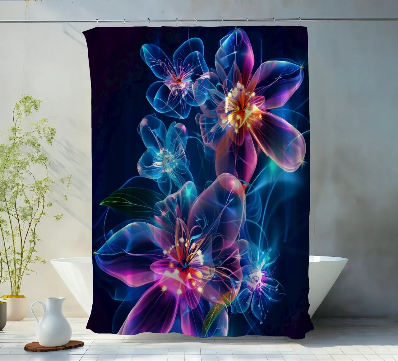Flowers Neon C shower curtain by Mateo