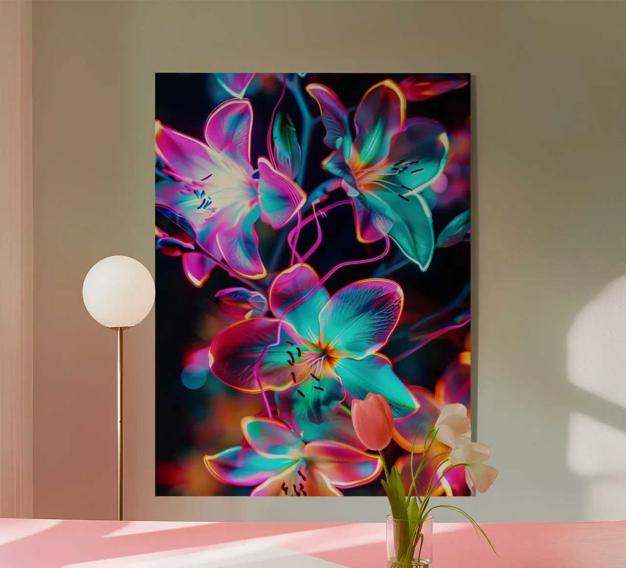 Flowers Neon E acryl van Mateo